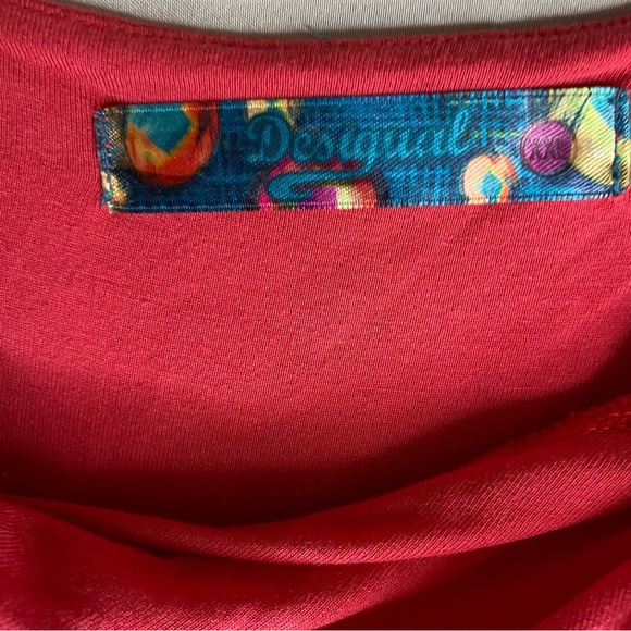 Desigual Red Off Shoulder Artistic Women’s Shirt Love Poem Size XXL Boho Relaxed - Picture 4 of 7